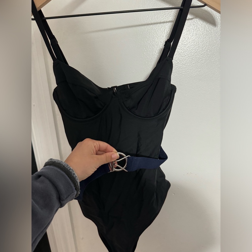 Aerie black one piece bathing suit with belt